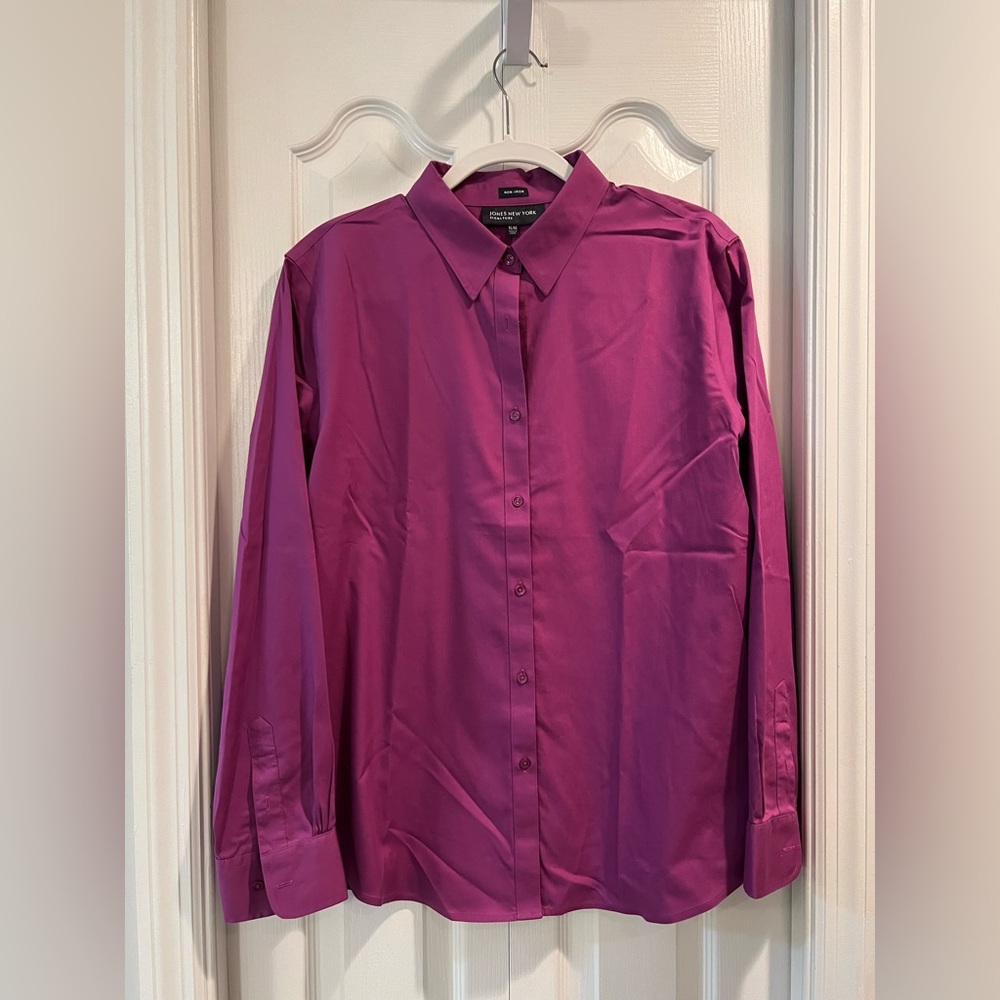 Jones New York Women's Berry Shade Long Sleeve Button Down Collar Shirt